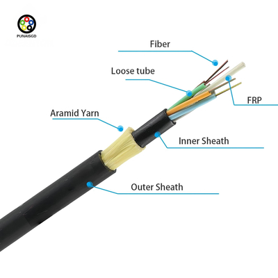 Kabel ADSS Włóknooptyczny Kabel ADSS Wszystkie dielektryczne samonośne 12 24 48 96 144 Rdzeń podwójny kurtka G652D zewnętrzna